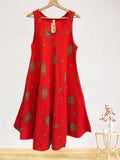 LSSSTRD Sun and Star Print Gauze Cotton Midi Dress Red