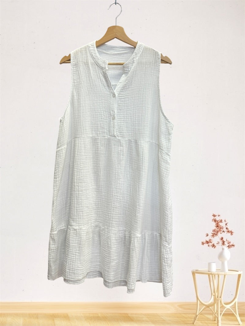LSRMDWH Ruffled Gauze Cotton Midi Dress White