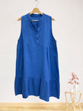 LSRMDRB Ruffled Gauze Cotton Midi Dress Royal Blue