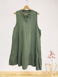 LSRMDKH Ruffled Gauze Cotton Midi Dress Khaki