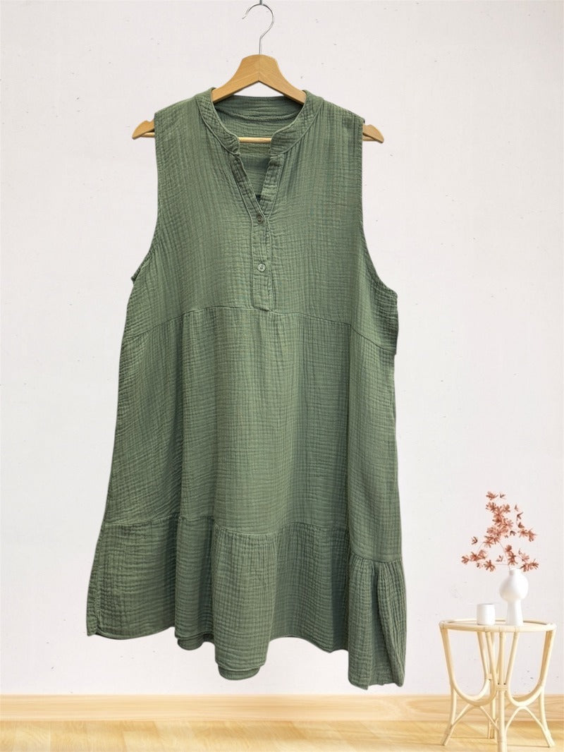LSRMDKH Ruffled Gauze Cotton Midi Dress Khaki
