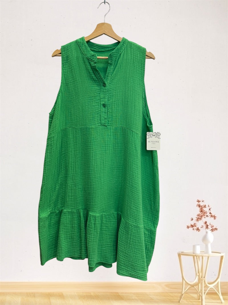 LSRMDGN Ruffled Gauze Cotton Midi Dress Green