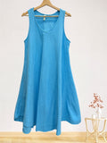 LSALNCY A-Line Gauze Cotton Midi Dress Cyan