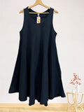 LSALNNV A-Line Gauze Cotton Midi Dress Navy