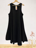 LSALNBK A-Line Gauze Cotton Midi Dress Black