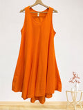 LSALNOR A-Line Gauze Cotton Midi Dress Orange