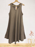 LSALNTP A-Line Gauze Cotton Midi Dress Taupe