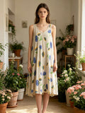 LSFGCBG Floral Gauze Cotton Dress Beige