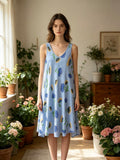 LSFGCSB Floral Gauze Cotton Dress Sky Blue