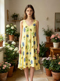 LSFGCYL Floral Gauze Cotton Dress Yellow