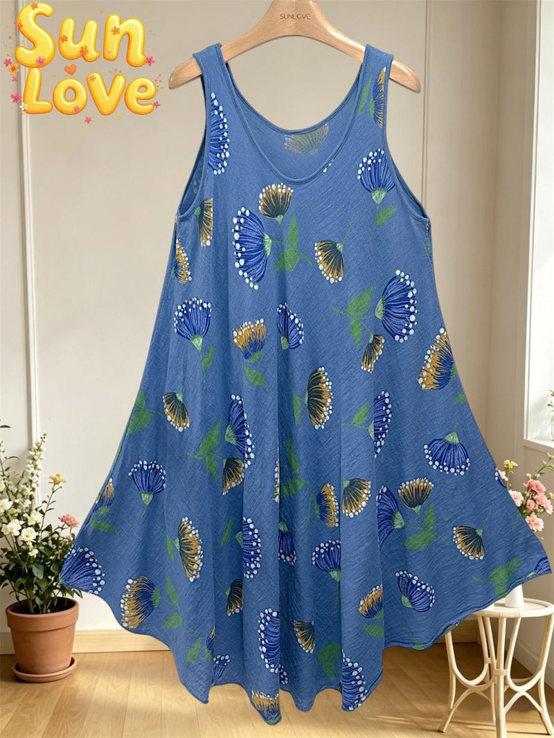 LSFGCDN Floral Gauze Cotton Dress Denim
