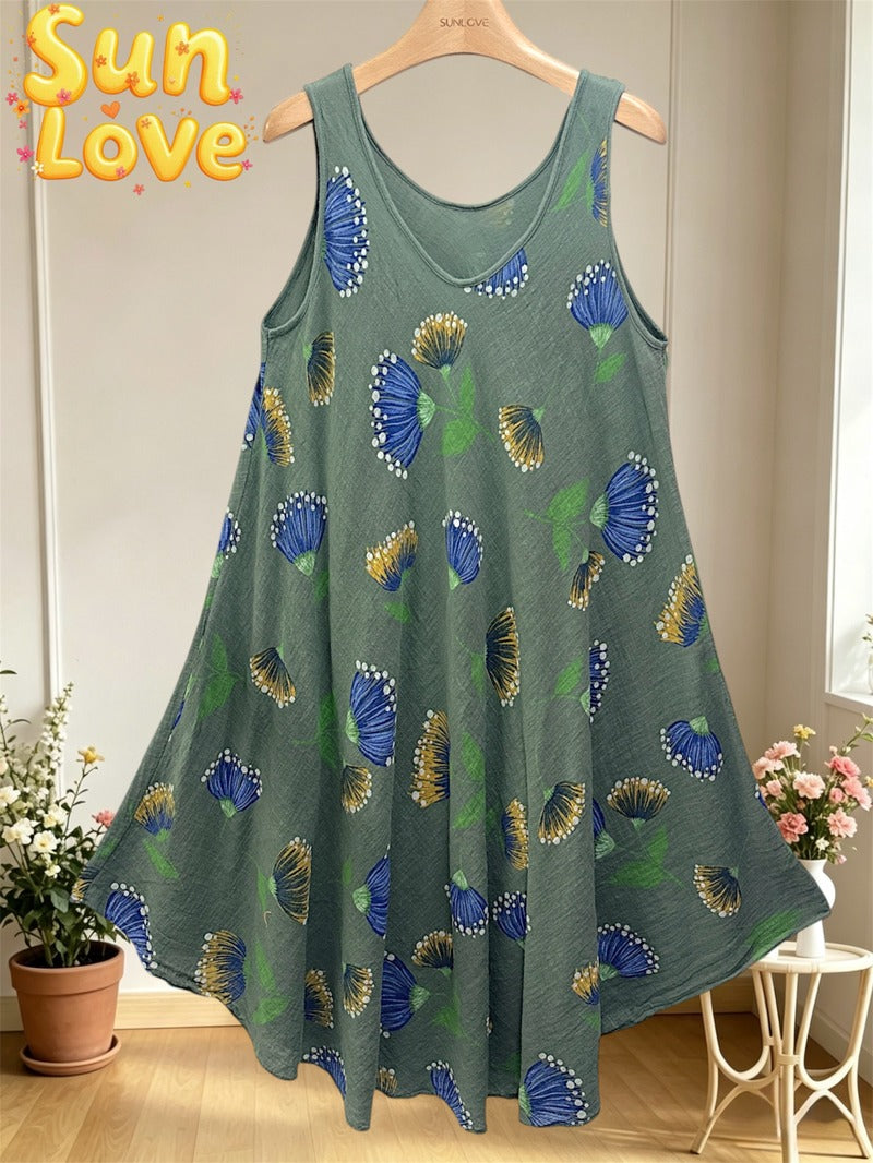 LSFGCKH Floral Gauze Cotton Dress Khaki