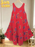 LSFGCRD Floral Gauze Cotton Dress Red