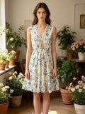 LSLACBL Printed Lace Dress Blue
