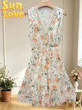 LSLACOR Printed Lace Dress Orange