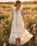 TDSLR Sleeveless Lace Ruffle Dress — White