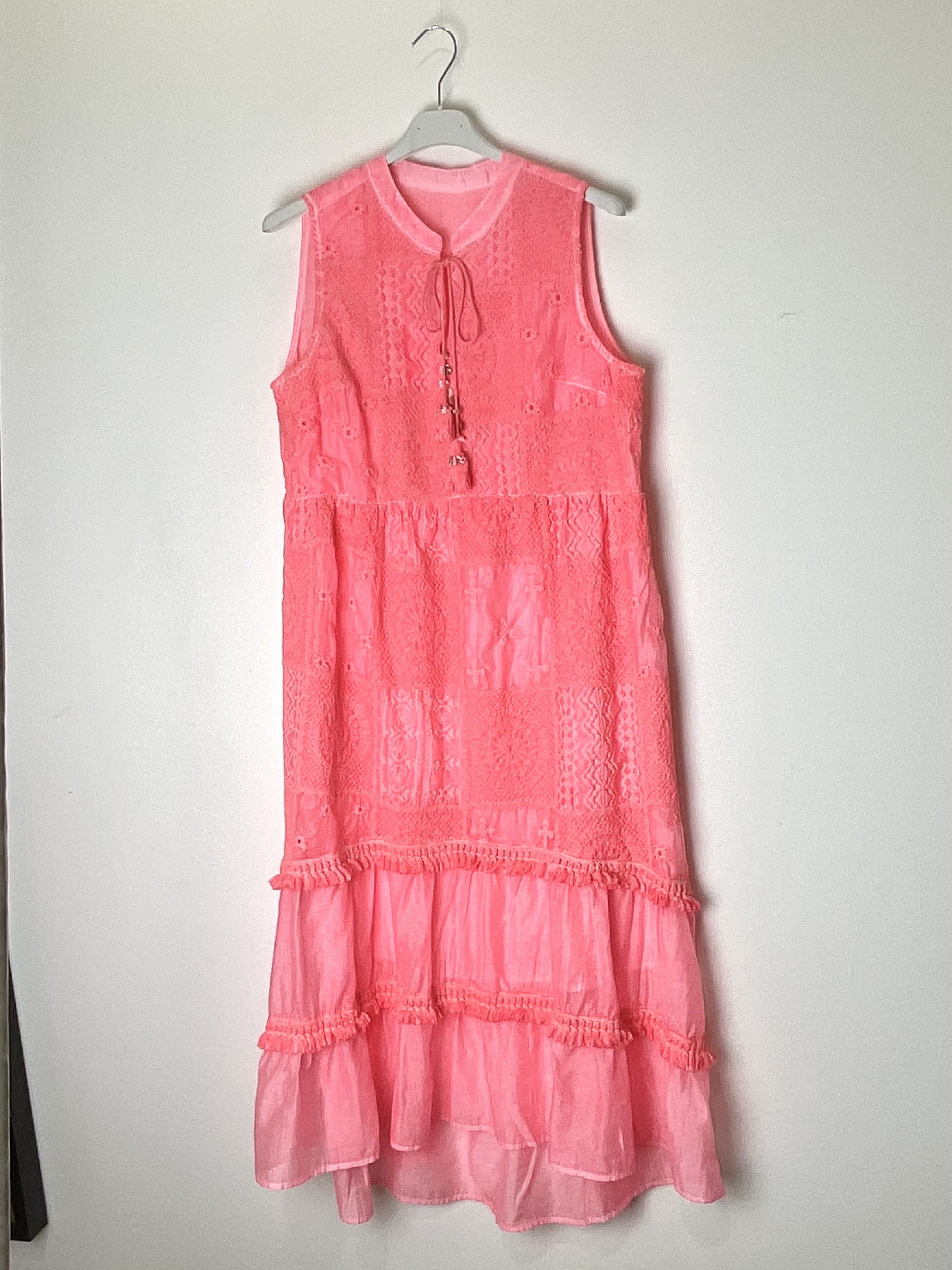 TDSLR Sleeveless Lace Ruffle Dress — Coral