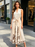 VLSEDIV Sleeveless Embroidered Dress Ivory