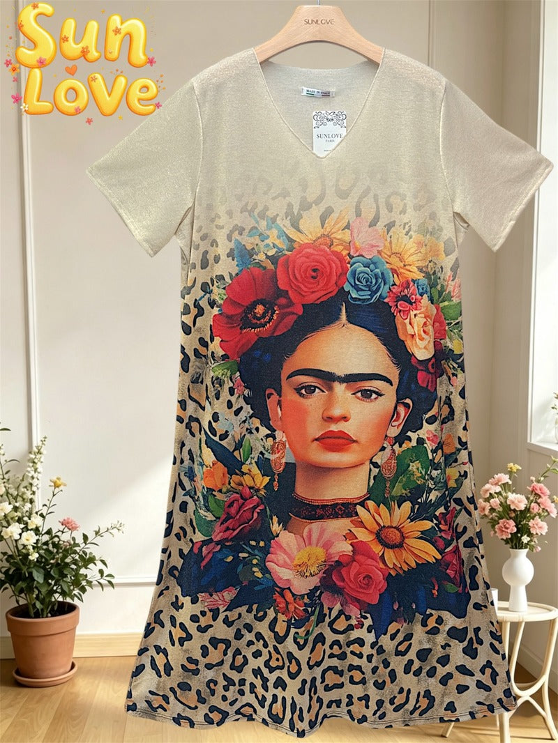 LSFRFBG Frida Leopard Print T-Shirt Dress Beige