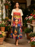 LSFREBG Frida Vintage Print T-Shirt Dress Beige