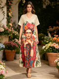LSFRDBG Frida Garden Print T-Shirt Dress Beige