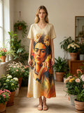 LSFRCBG Frida Bloom Print T-Shirt Dress Beige