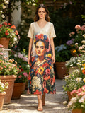 LSFRBBG Frida Portrait Print T-Shirt Dress Beige