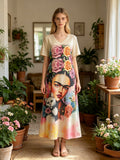 LSFRABG Frida Floral Print T-Shirt Dress Beige