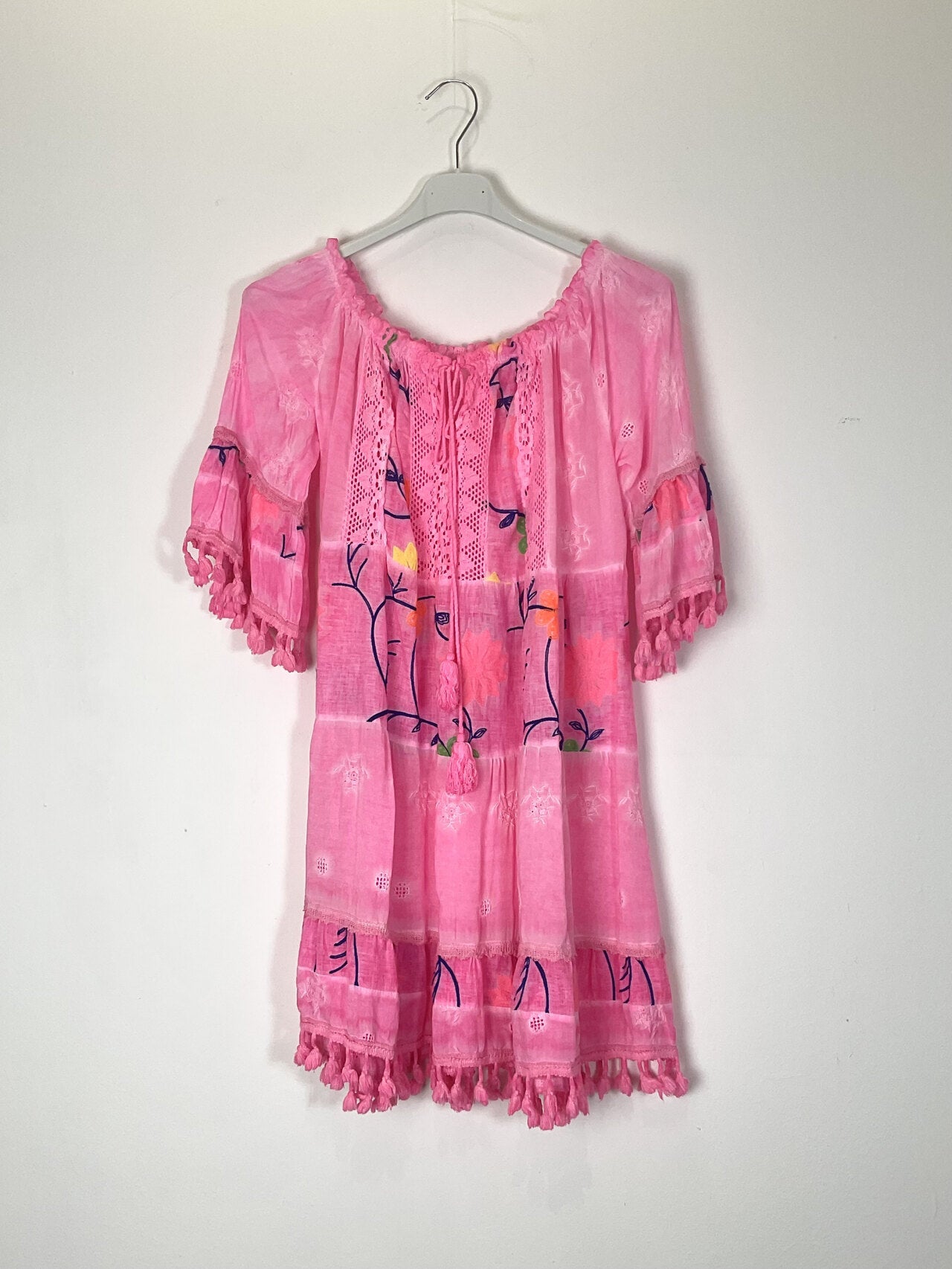 TDBOE Boho Off-Shoulder Embroidered Dress — Fuchsia