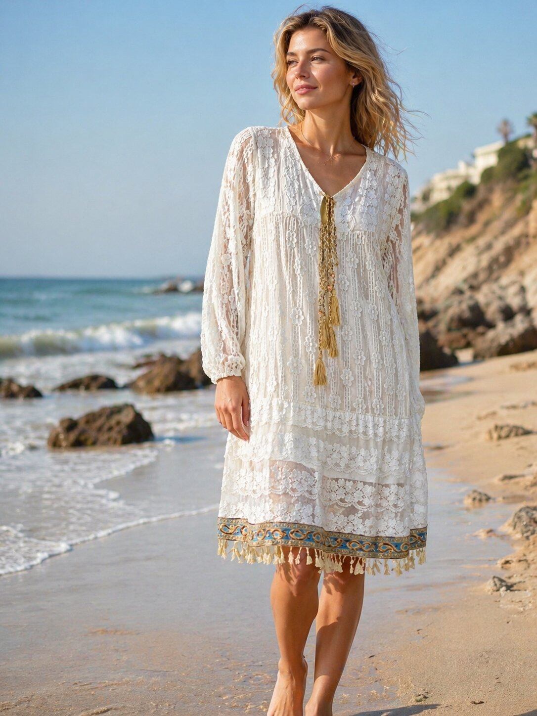 TDLTD Lace Tunic Dress — White