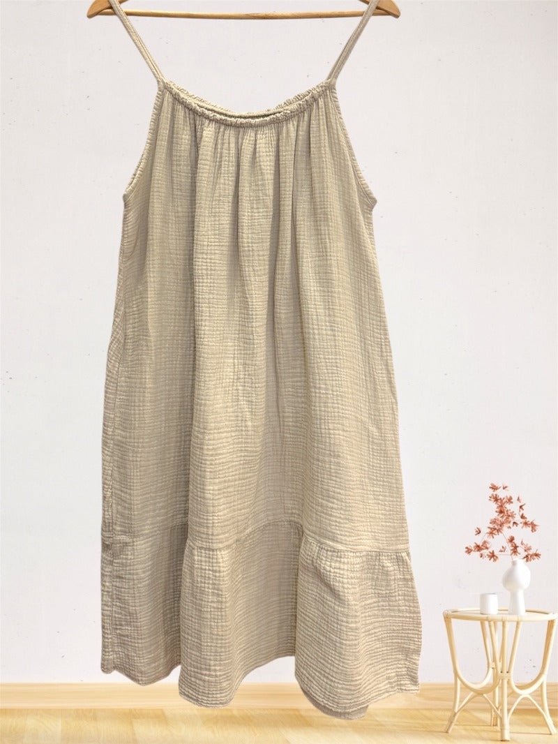 LSSGCBG Strappy Gauze Cotton Dress Beige