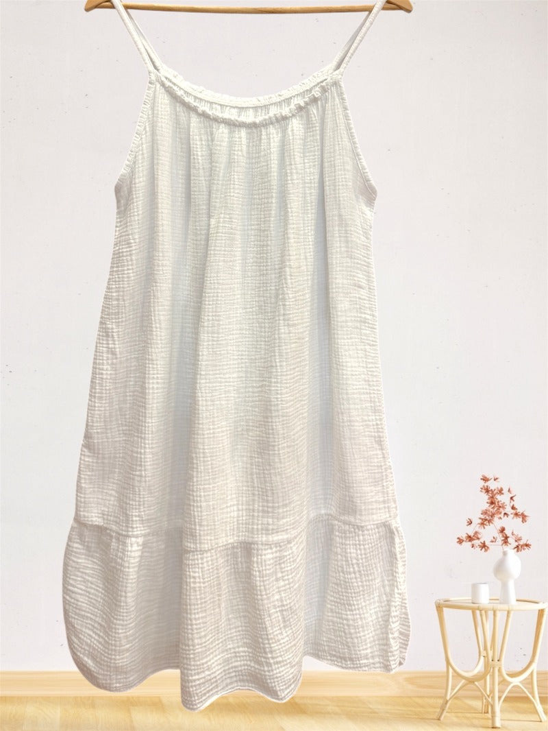 LSSGCWH Strappy Gauze Cotton Dress White