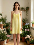 LSSGCYL Strappy Gauze Cotton Dress Yellow