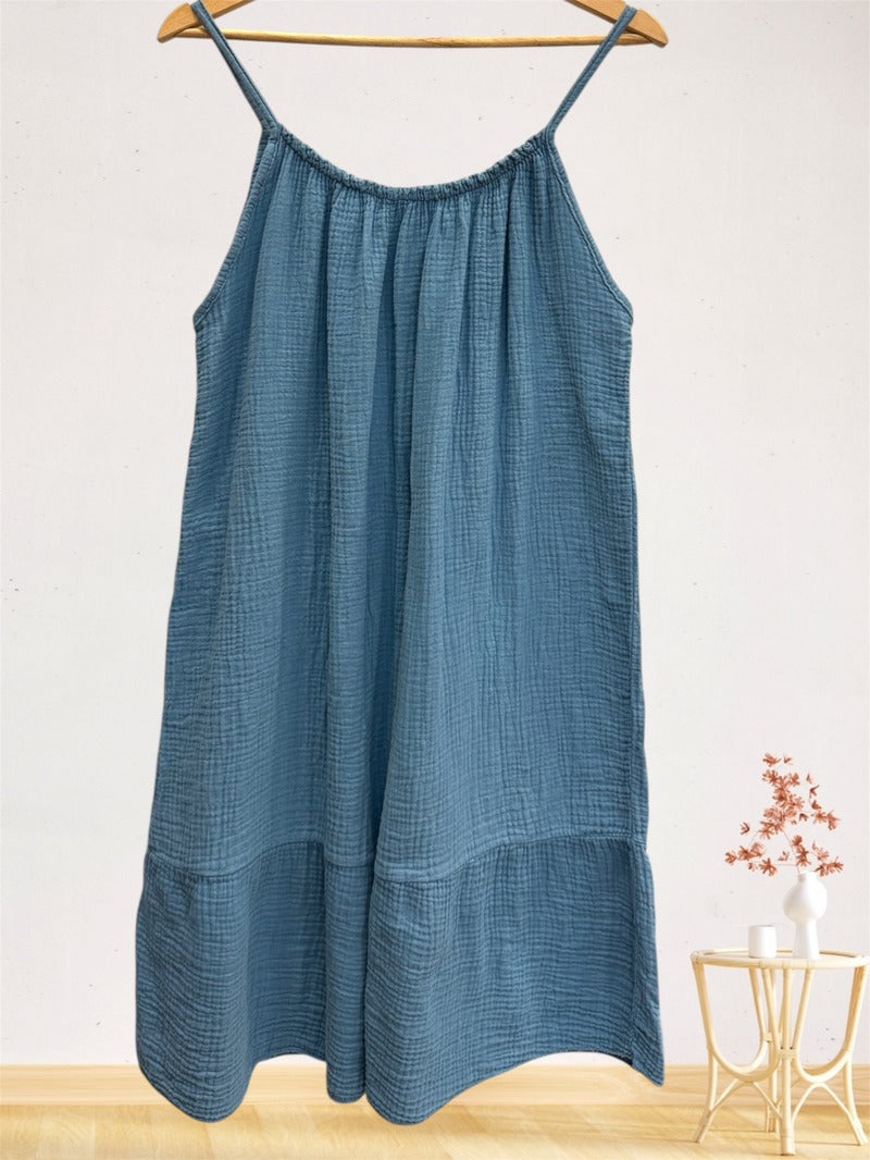 LSSGCDN Strappy Gauze Cotton Dress Denim