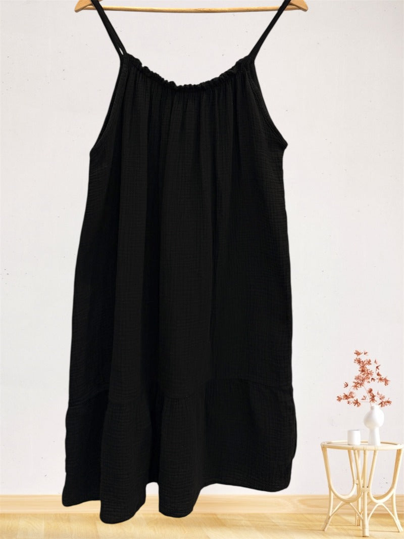 LSSGCNV Strappy Gauze Cotton Dress Navy