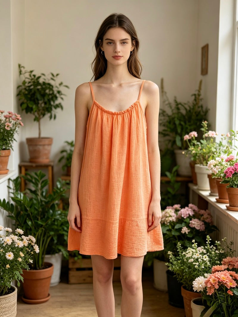 LSSGCSM Strappy Gauze Cotton Dress Salmon