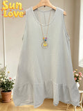 LSSNCBG Sleeveless Gauze Cotton Necklace Dress Beige