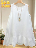 LSSNCWH Sleeveless Gauze Cotton Necklace Dress White