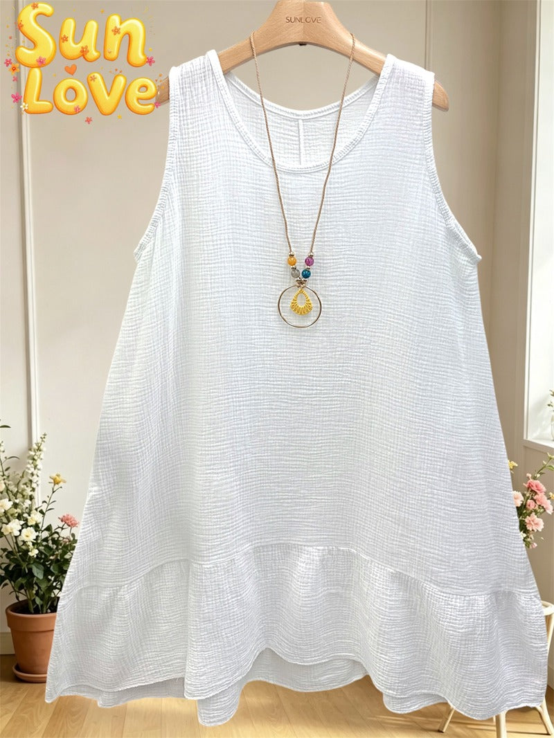 LSSNCWH Sleeveless Gauze Cotton Necklace Dress White
