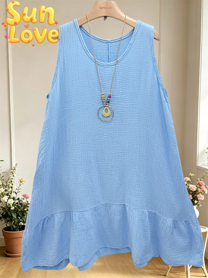 LSSNCSB Sleeveless Gauze Cotton Necklace Dress Sky Blue