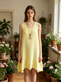 LSSNCYL Sleeveless Gauze Cotton Necklace Dress Yellow