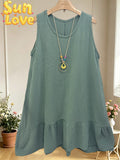 LSSNCKH Sleeveless Gauze Cotton Necklace Dress Khaki