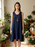 LSSNCNV Sleeveless Gauze Cotton Necklace Dress Navy
