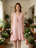 LSSNCPK Sleeveless Gauze Cotton Necklace Dress Pink