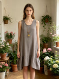 LSSNCTP Sleeveless Gauze Cotton Necklace Dress Taupe