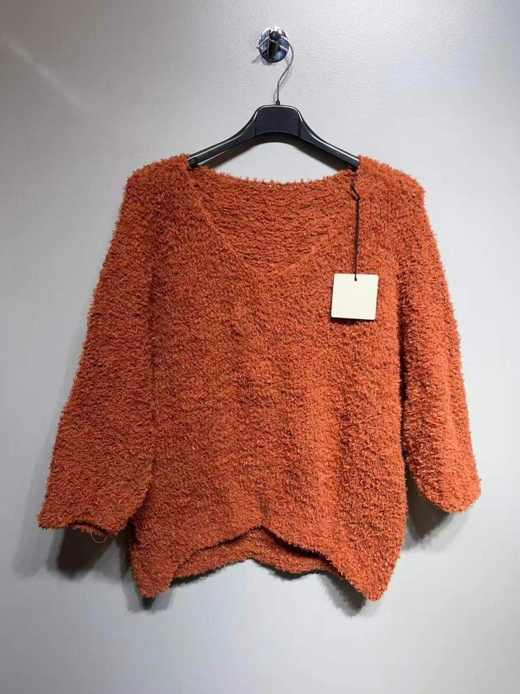 CO8 Rust Fuzzy V-Neck Sweater