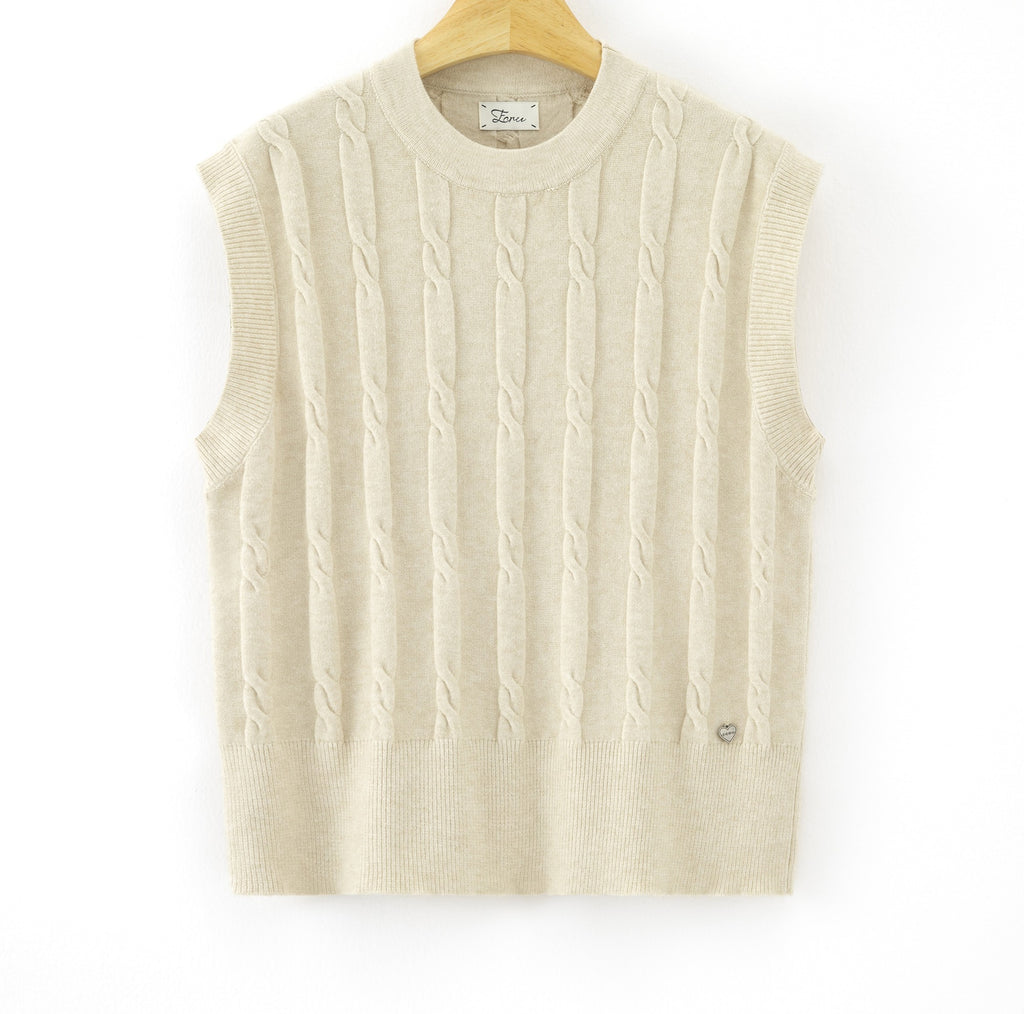 LUCKV5 Ecru Cable Knit Vest