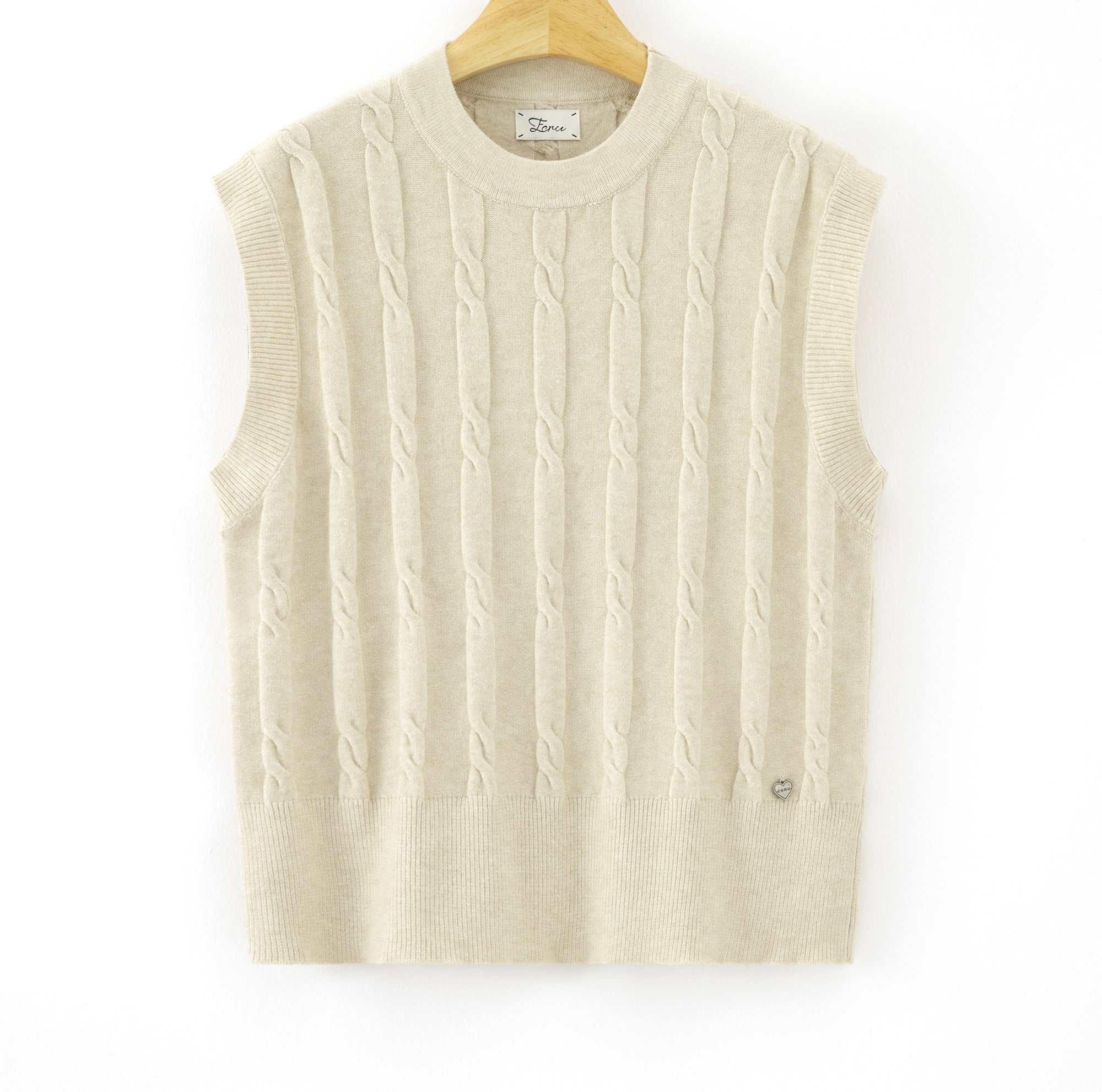 LUCKV5 Ecru Cable Knit Vest