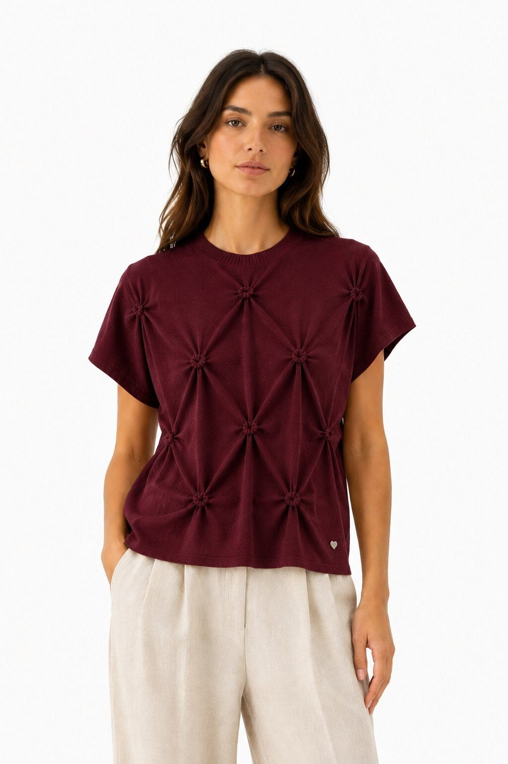 LUHPS6 Burgundy Handmade Pintuck Sweater