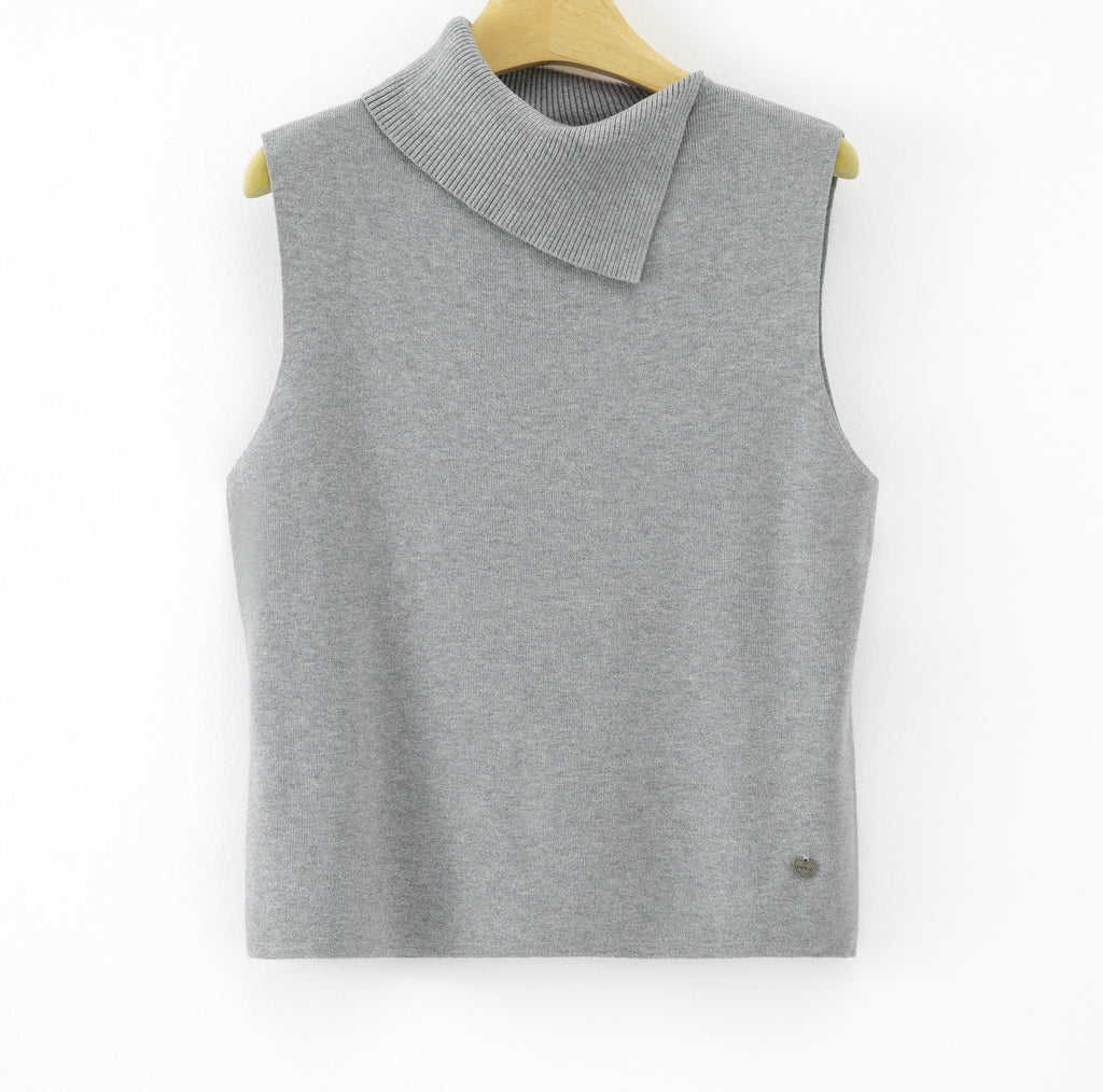 LUACT3 Grey Asymmetric Collar Top